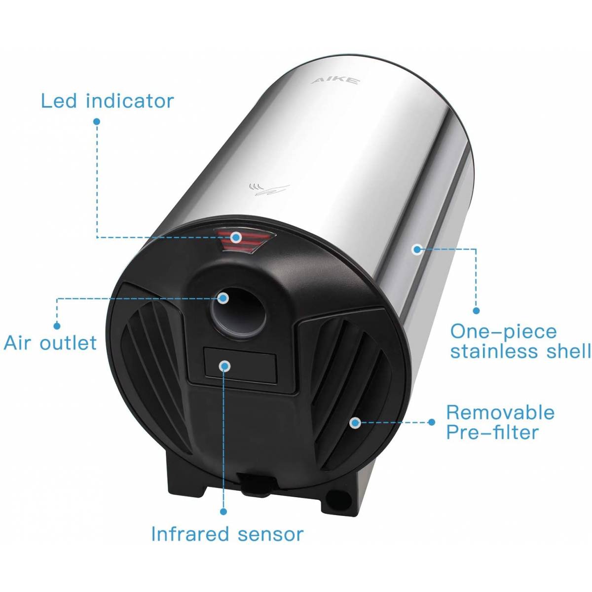 Електросушарка для рук з нержавіючої сталі, високошвидкісна AK2805 AIKE