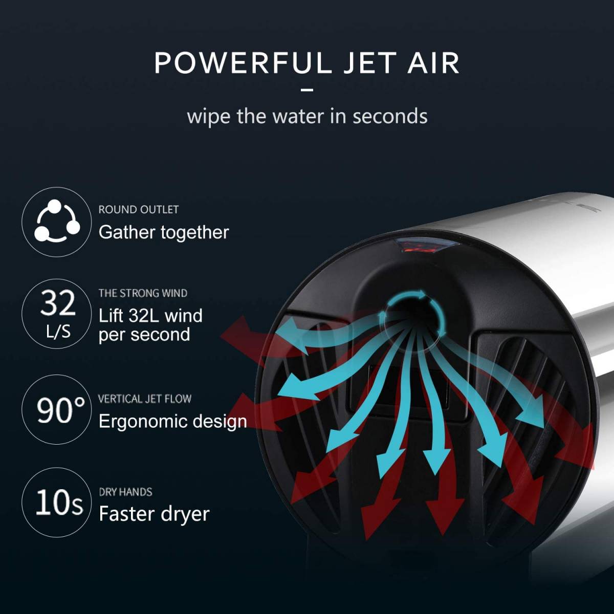 Електросушарка для рук з нержавіючої сталі, високошвидкісна Сатин (матове) AK2805sat AIKE