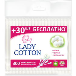 Палички ватні в поліетиленовому пакеті Lady Cotton 300шт 41203423 Lady Cotton