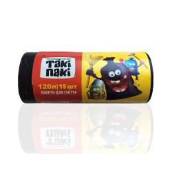 Пакети для сміття Такі Пакі 120л 15 шт чорні 4820201220153 ТМ Такі Пакі
