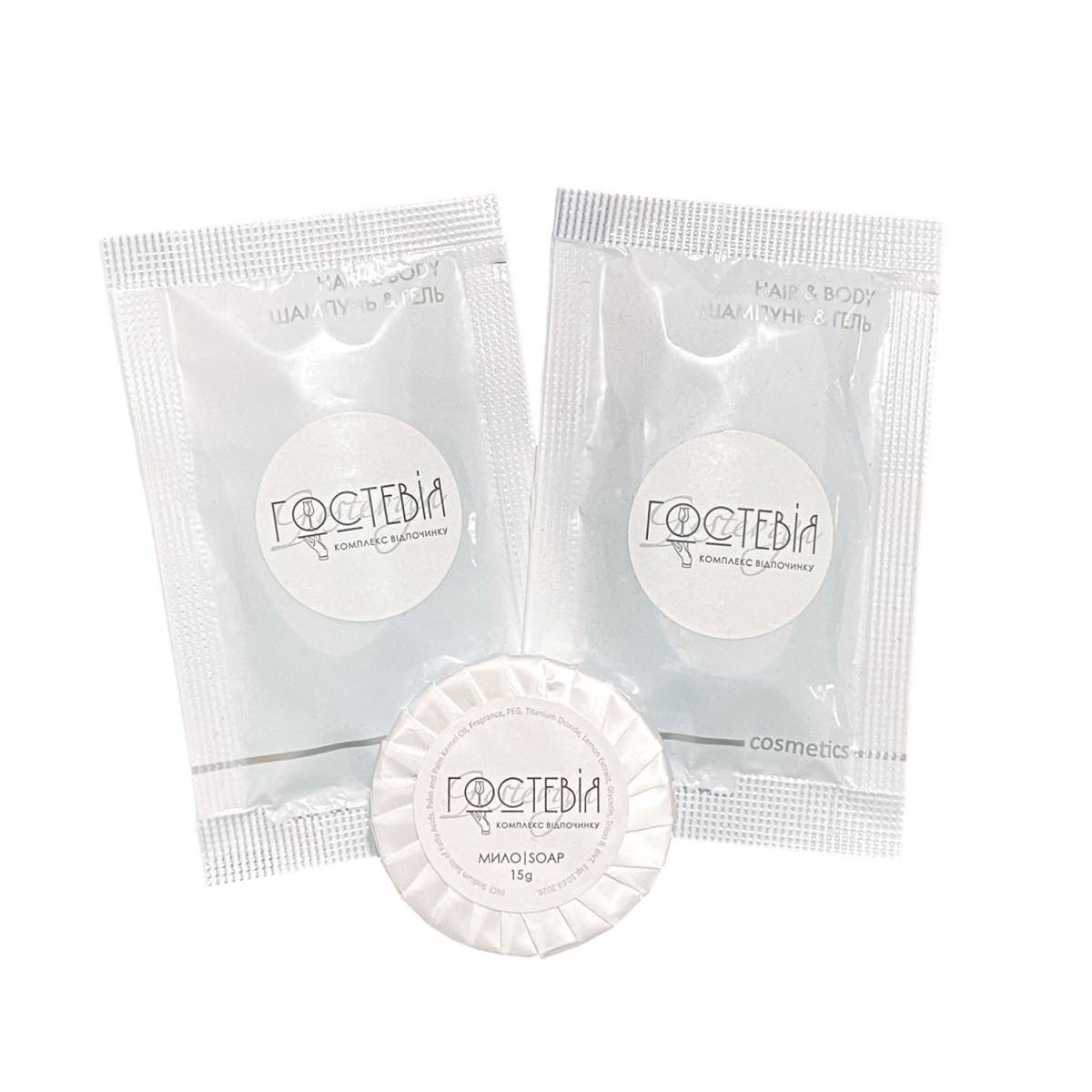 Шампунь 10 мл з логотипом замовника на круглій паперовій етикетці SACHET-R-SH10LP HSG