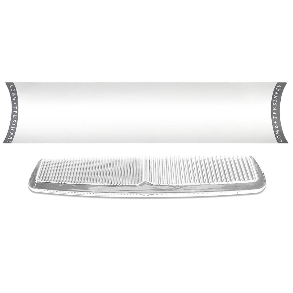 Гребінець прозорий 14 см в картонній коробці з логотипом на круглому стікері LR-C14 HSG