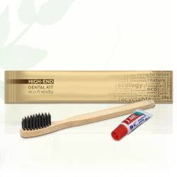 Набір для чищення зубів High-End, дерев'яна зубна щітка та паста 5 гр в паперовій упаковці Flow-Pack HEF-DK/W HSG