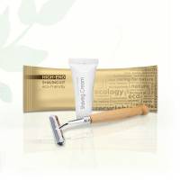 Набір для гоління High-End, бритва з дерев'яною ручкою і крем 10мл в паперовій упаковці Flow-Pack HEF-SK/W HSG