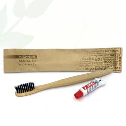 Набір для чищення зубів High-End, дерев'яна зубна щітка та паста 5 гр в паперовій упаковці Flow-Pack HEF-DK/W HSG 2