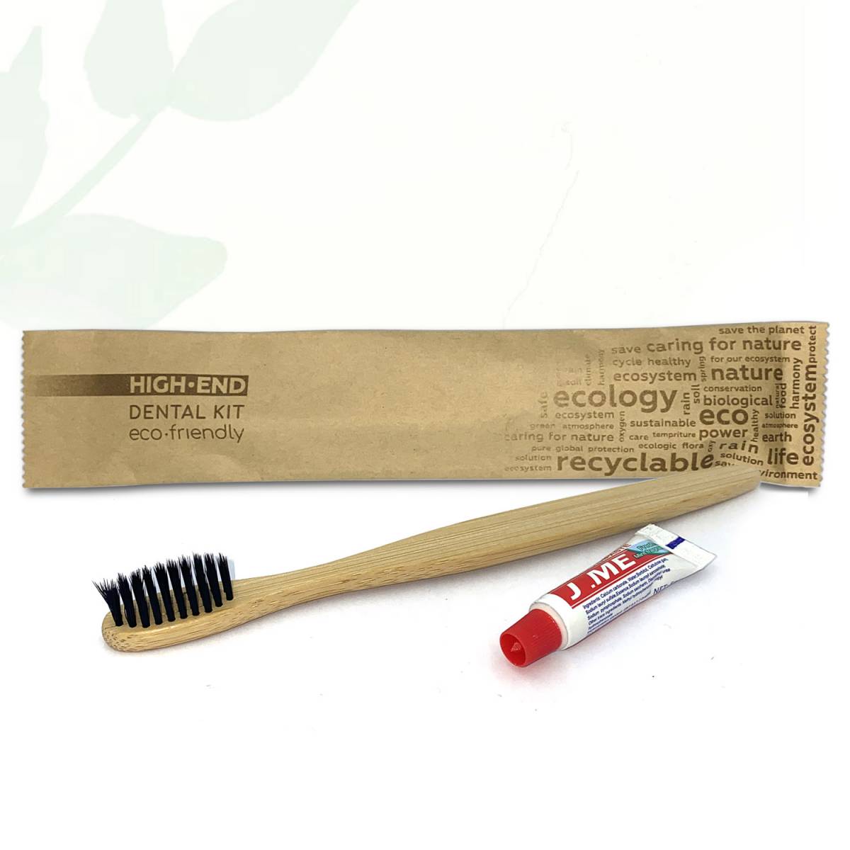 Набір для чищення зубів High-End, дерев'яна зубна щітка та паста 5 гр в паперовій упаковці Flow-Pack HEF-DK/W HSG
