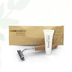 Набір для гоління High-End, бритва з дерев'яною ручкою і крем 10мл в паперовій упаковці Flow-Pack HEF-SK/W HSG 2