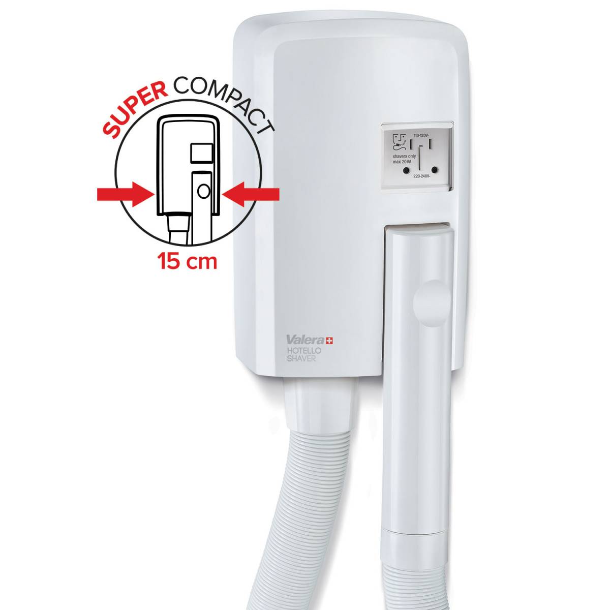 Фен настенный Valera Hotello Super AC Shaver с розеткой для электробритвы 832.02/RT Valera