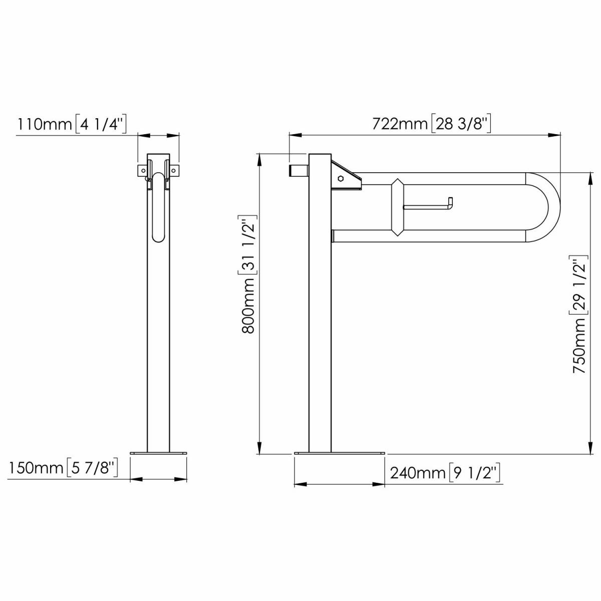 Поручень для инвалидов стена-пол вертикальный MEDINOX (BGC710CS) BGC710CS Mediclinics