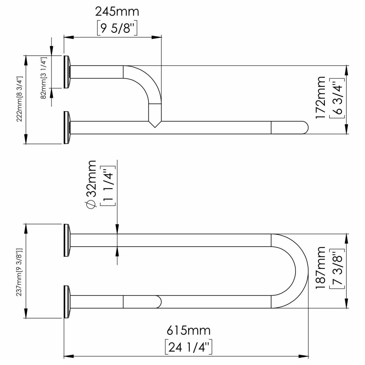 Поручень для инвалидов тройной левый MEDINOX (BFI600CS) BFІ600CS Mediclinics
