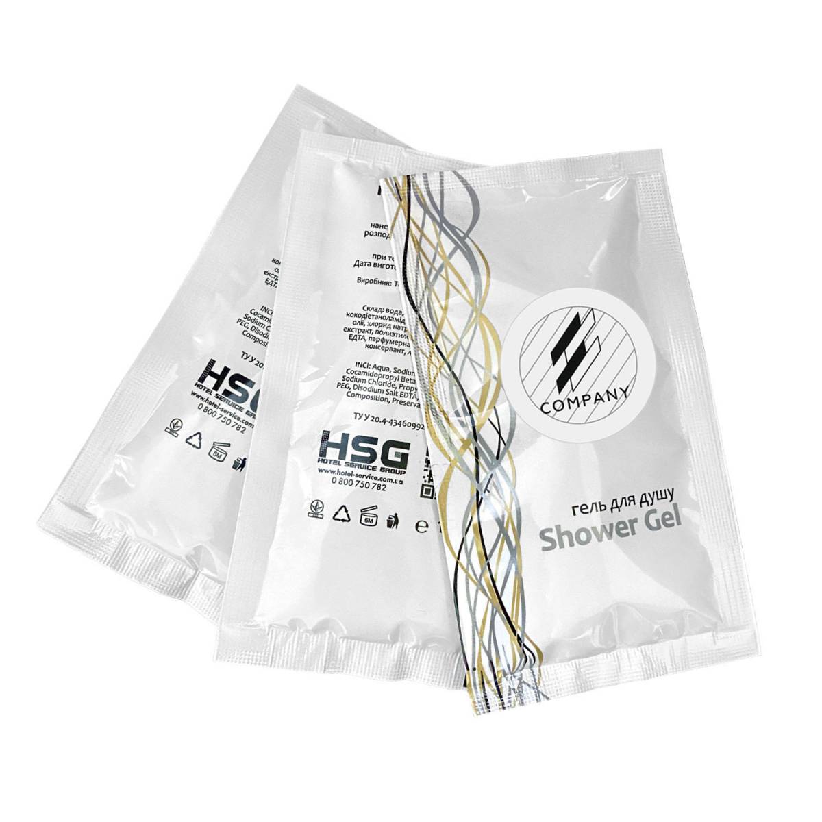 Гель для душа 15 мл с логотипом заказчика на круглой бумажной этикетке SACHET-R-SG15LP HSG