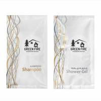 Шампунь 15 мл з логотипом замовника на круглій паперовій етикетці SACHET-R-SH15LP HSG