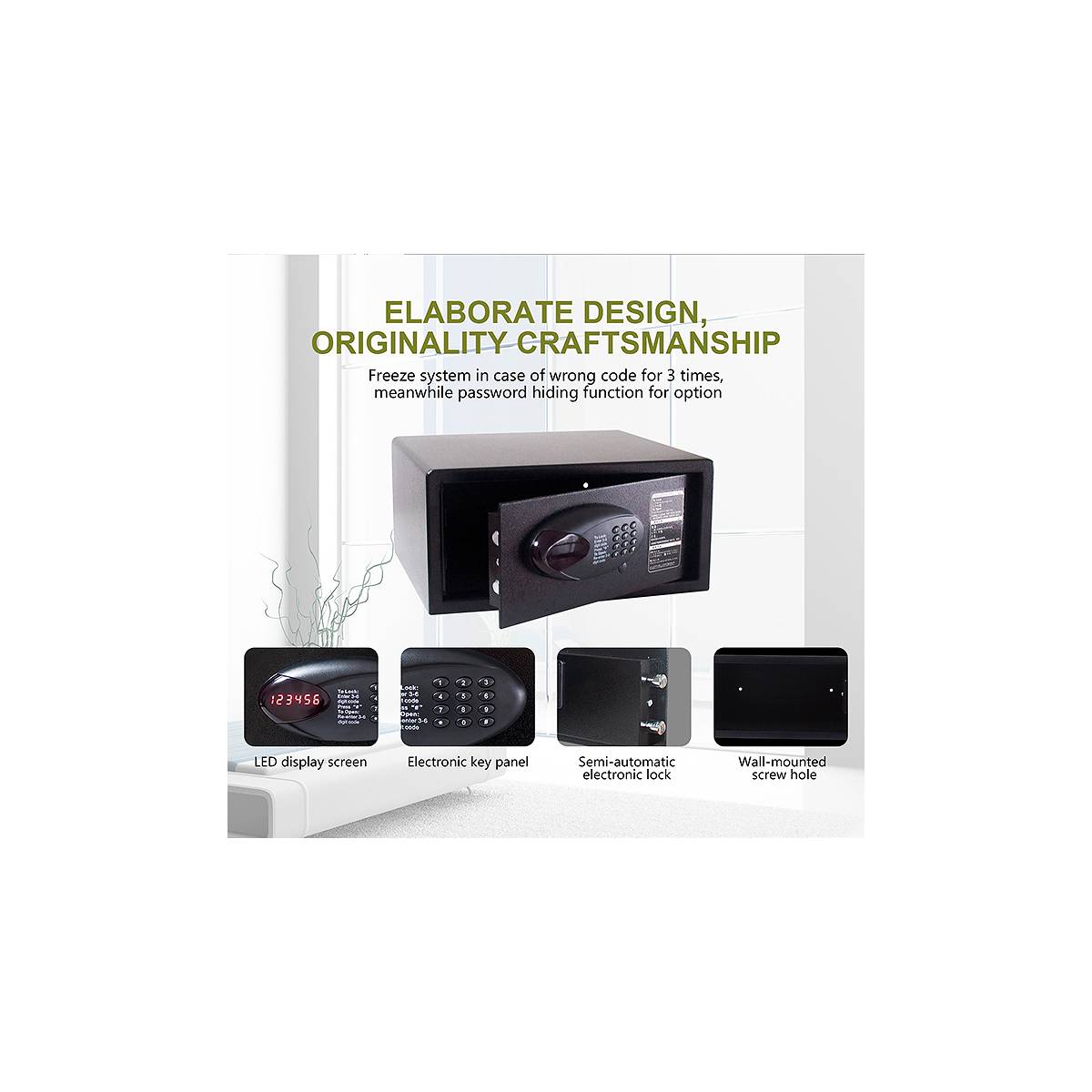 Сейф мебельный электронный E2042G, формат Laptop, сейф для отелей E2042G HSG