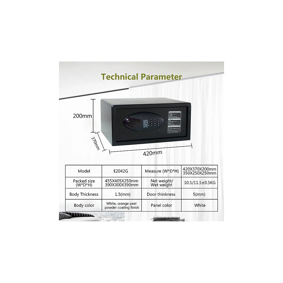 Сейф меблевий електронний E2042G, формат Laptop, сейф для готелів E2042G HSG