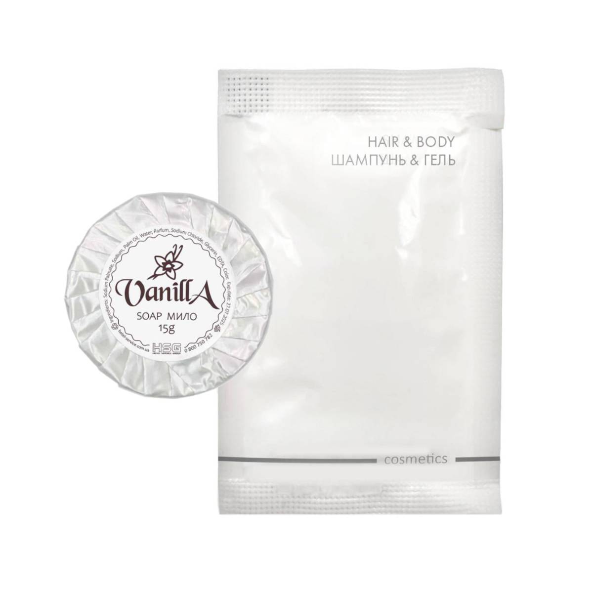 Гостьовий набір, шампунь&гель 10 мл + мило 15 гр HB10/SO15 HSG