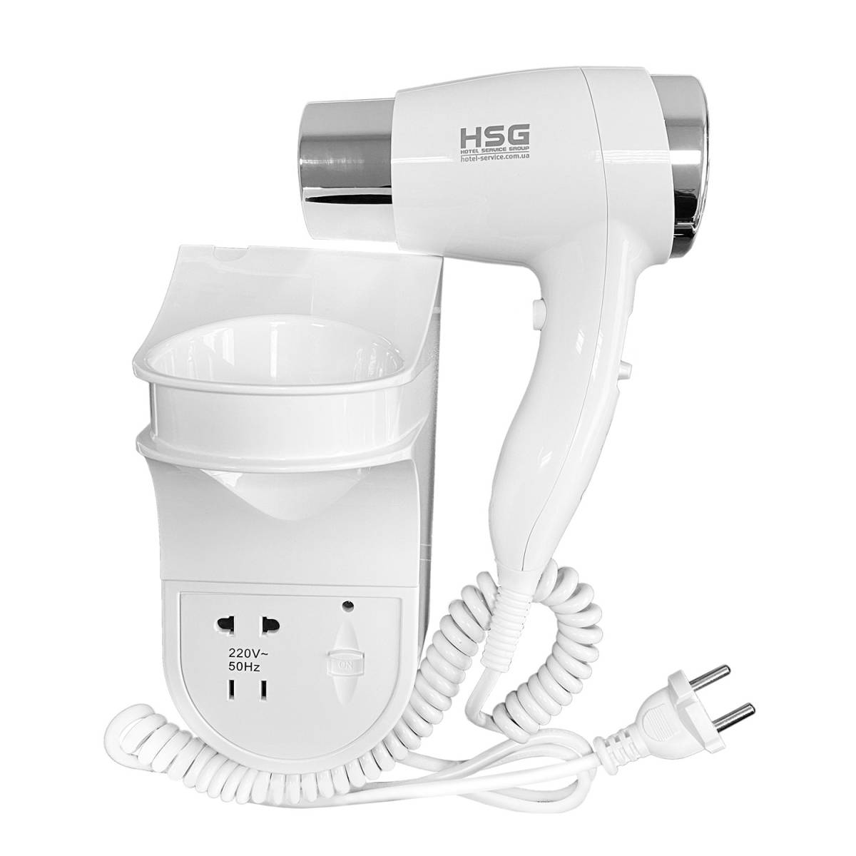 Фен настенный HSG D07 White с розеткой 1200 Вт, для гостиниц D07 White HSG