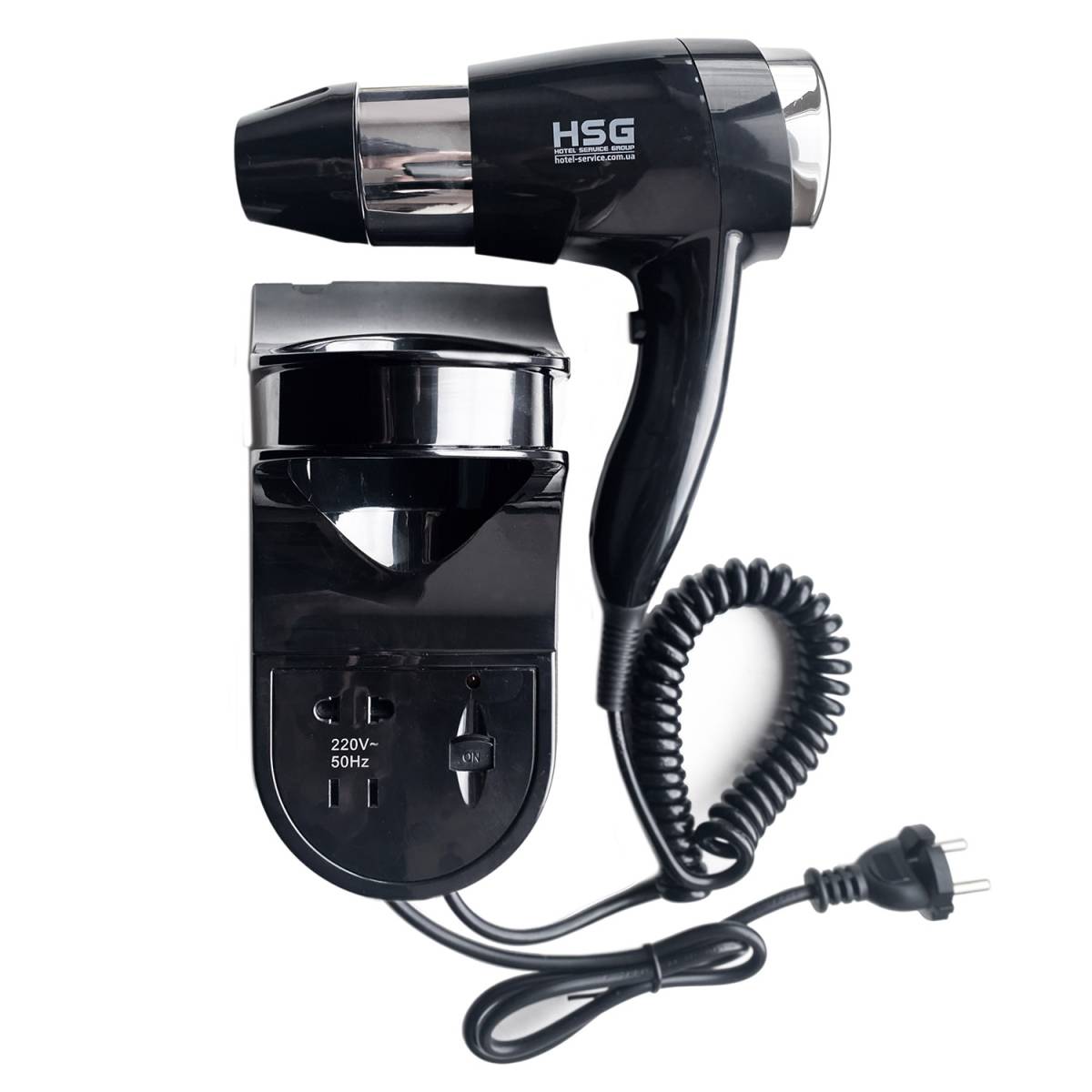 Фен настінний HSG D07 Black з розеткою 1200 Вт, для готелів D07 Black HSG