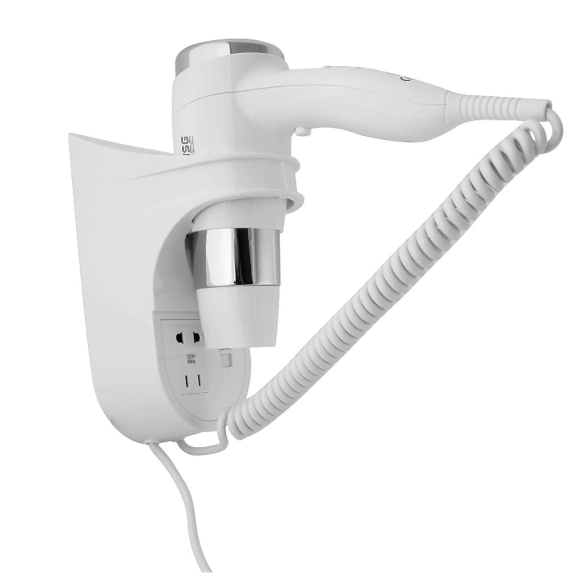 Фен настінний HSG D07 White з розеткою 1200 Вт, для готелів D07 White HSG