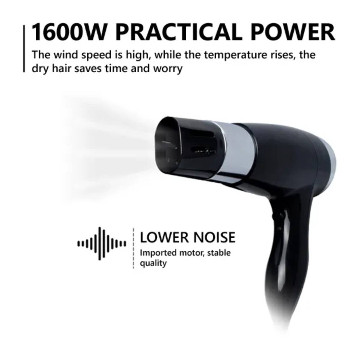 Фен настінний HSG D07-2 Black 1600 Вт, фен для готелів D07-2 Black HSG