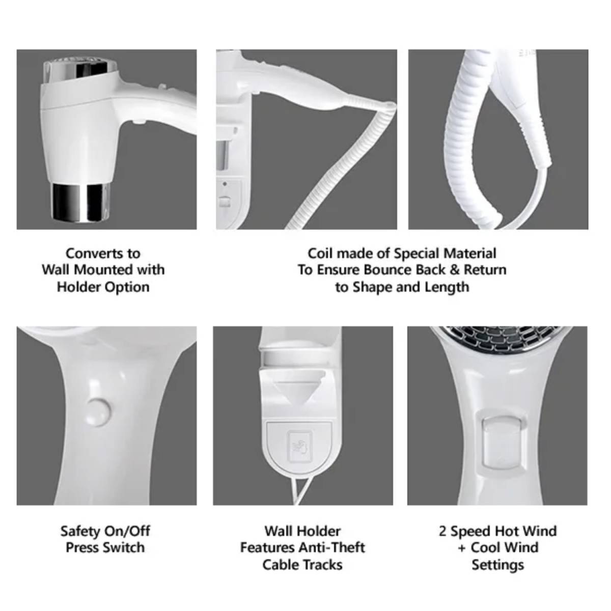 Фен настенный HSG D07-2 White 1600 Вт для гостиниц D07-2 White HSG