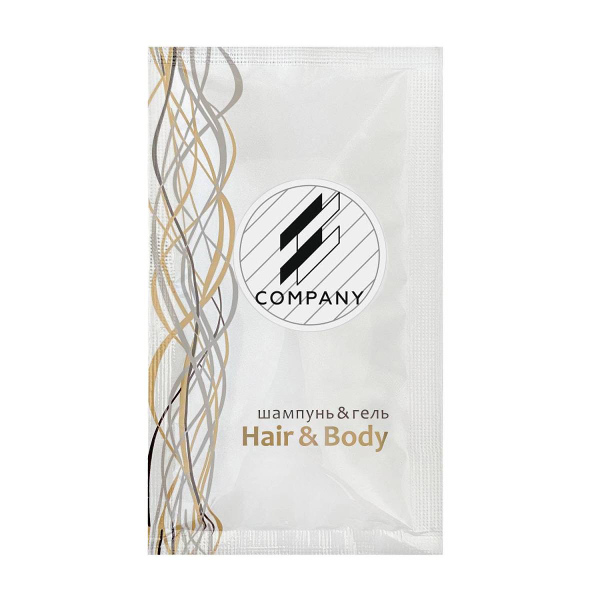Шампунь & гель 15 мл с логотипом заказчика на круглой бумажной этикетке SACHET-R-HB15LP HSG