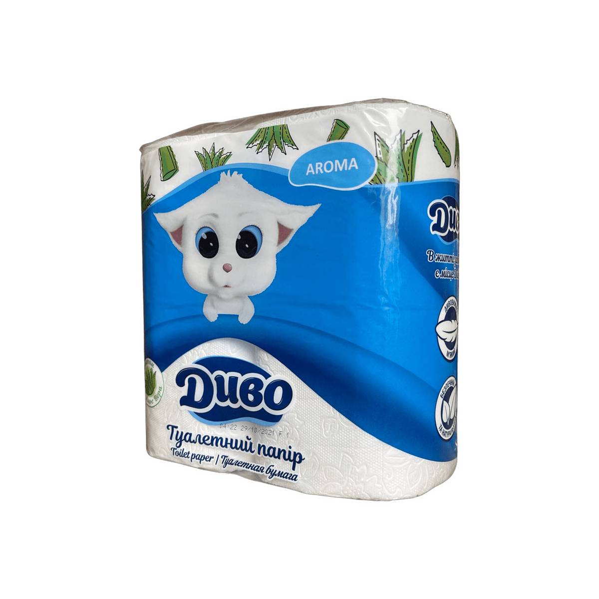 Туалетная бумага целлюлозная “ДИВО АРОМА” Белый с ароматом Алоэ Вера (Упаковка 4 шт) 51331 Київський картонно-паперовий комбінат