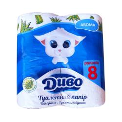 Туалетная бумага целлюлозная “ДИВО АРОМА” Белый с ароматом Алоэ Вера (Упаковка 8 шт) 51362 Київський картонно-паперовий комбінат