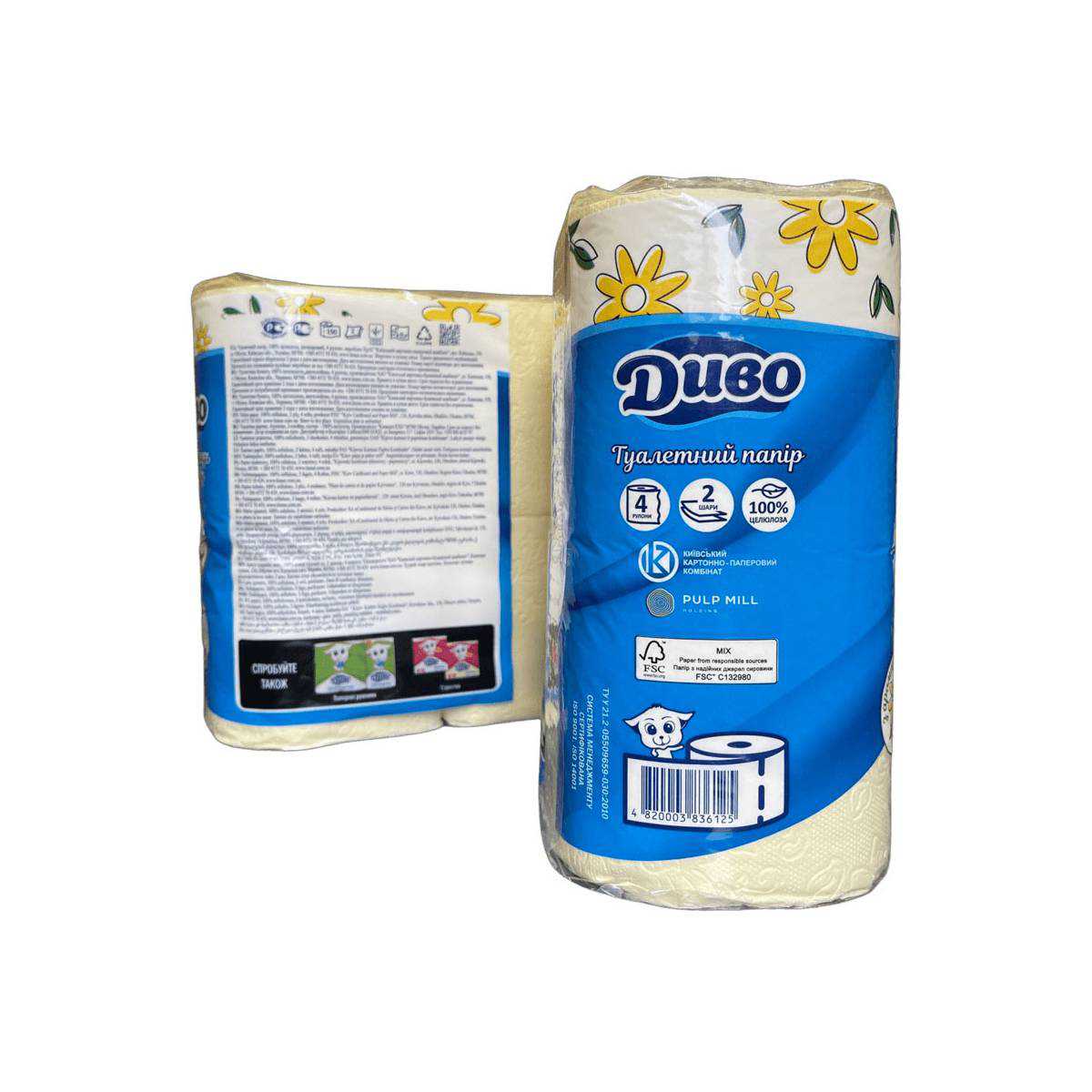 Папір туалетний «ДИВО Арома» Жовтий з ароматом Ромашки (Упаковка 4 шт) 50206 Київський картонно-паперовий комбінат