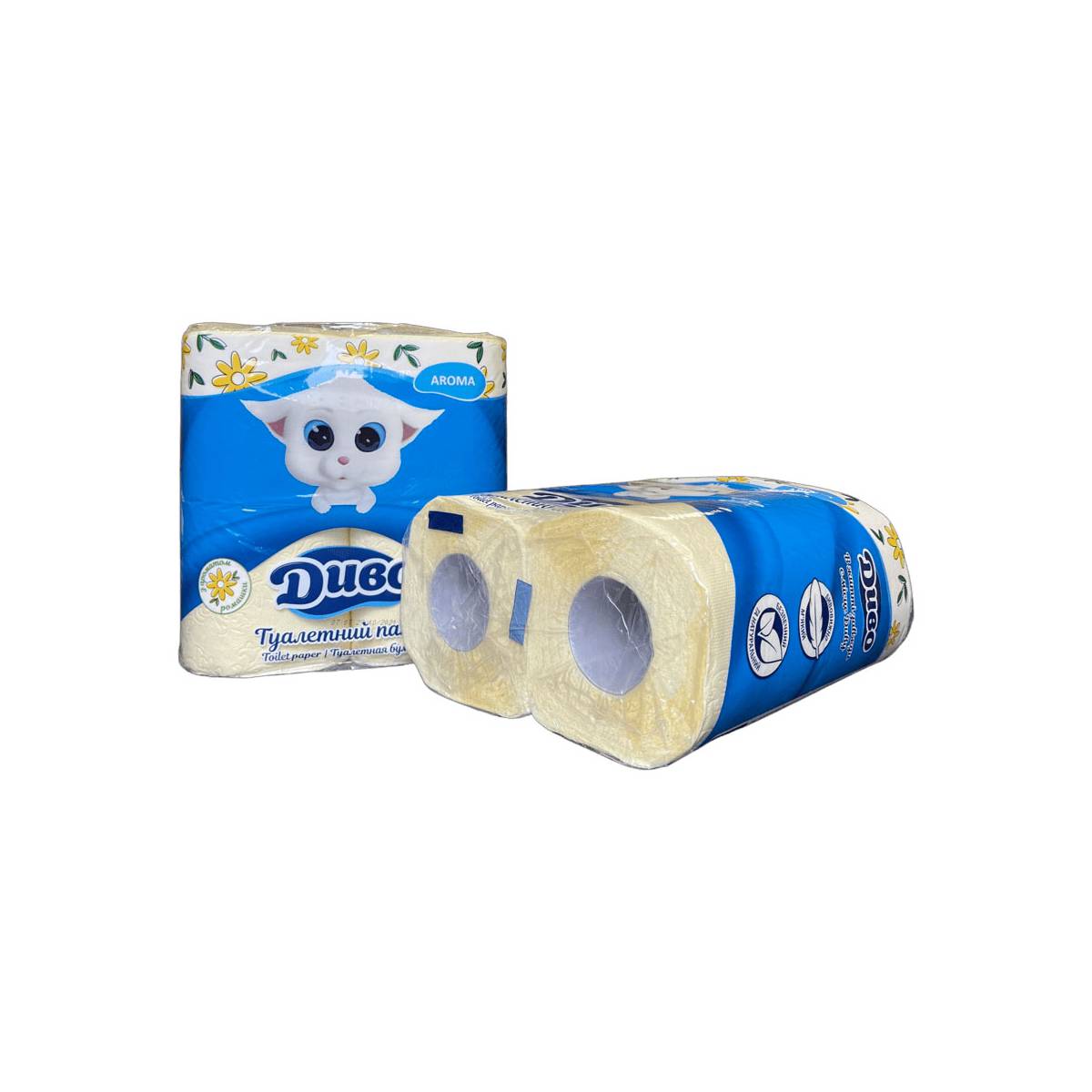 Папір туалетний «ДИВО Арома» Жовтий з ароматом Ромашки (Упаковка 4 шт) 50206 Київський картонно-паперовий комбінат