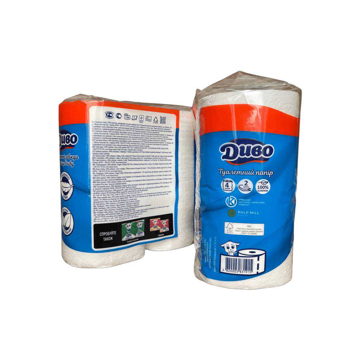 Туалетная бумага «ДИВО Софт» (Упаковка 4 шт) 51356 Київський картонно-паперовий комбінат