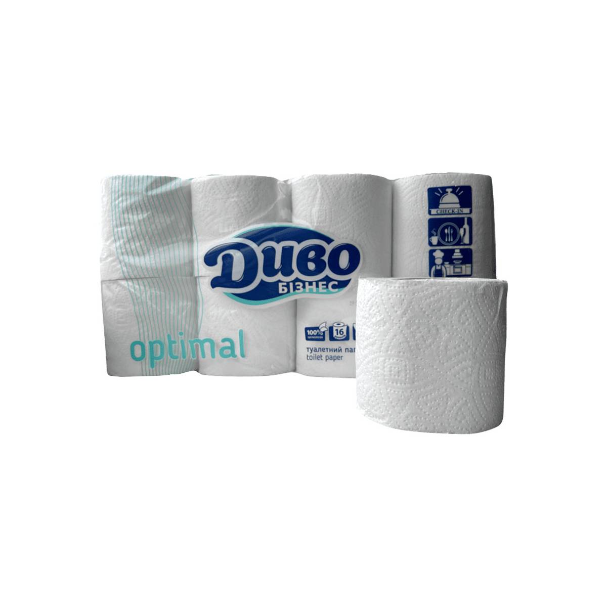 Папір туалетний целюлозний «ДИВО» Бізнес Optimal (Упаковка 16 шт) 51389 Київський картонно-паперовий комбінат