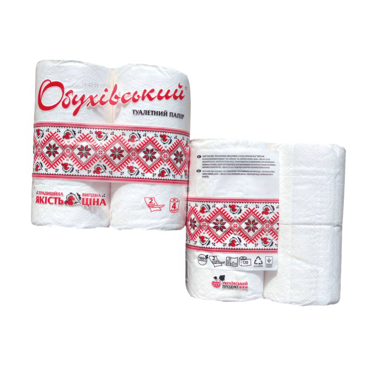 Туалетная бумага "Обуховская" целлюлозная белая (Упаковка 4 шт) 51345 Київський картонно-паперовий комбінат