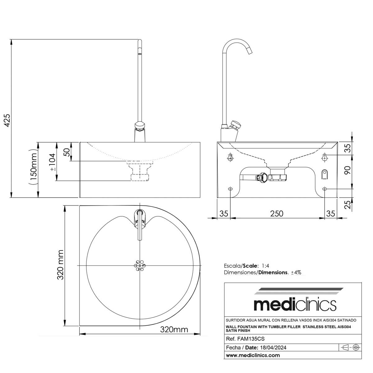 Фонтанчик питний настінний FAM130CS Mediclinics