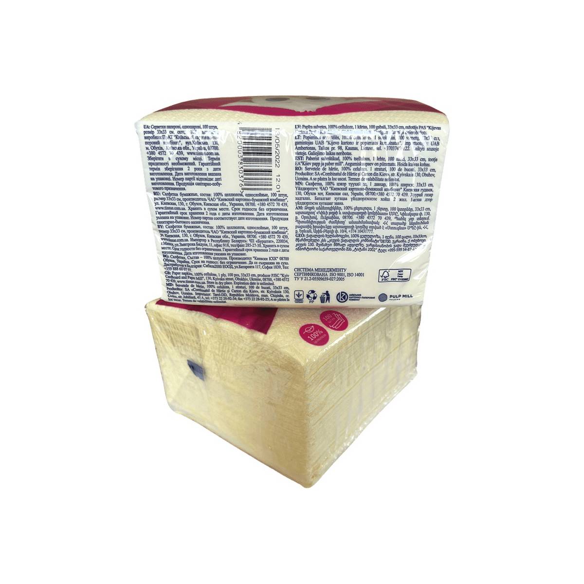 Салфетки столовые "Диво" 100 листов желтые (18 упаковок) 1077 Київський картонно-паперовий комбінат