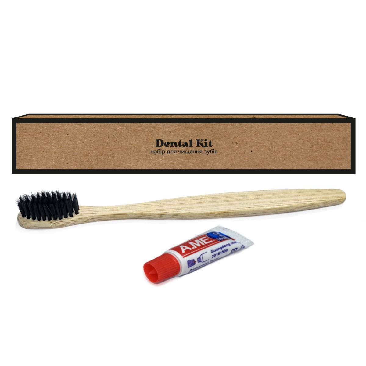 Зубний набір Kraft, дерев'яна щітка та паста 5 гр.